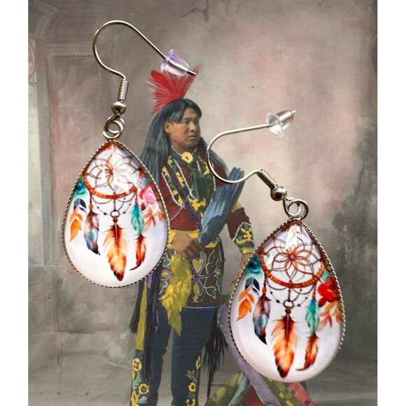 Native American Dreamcatcher Earrings New Teardrop Feathers Reservation … - Picture 7 of 12